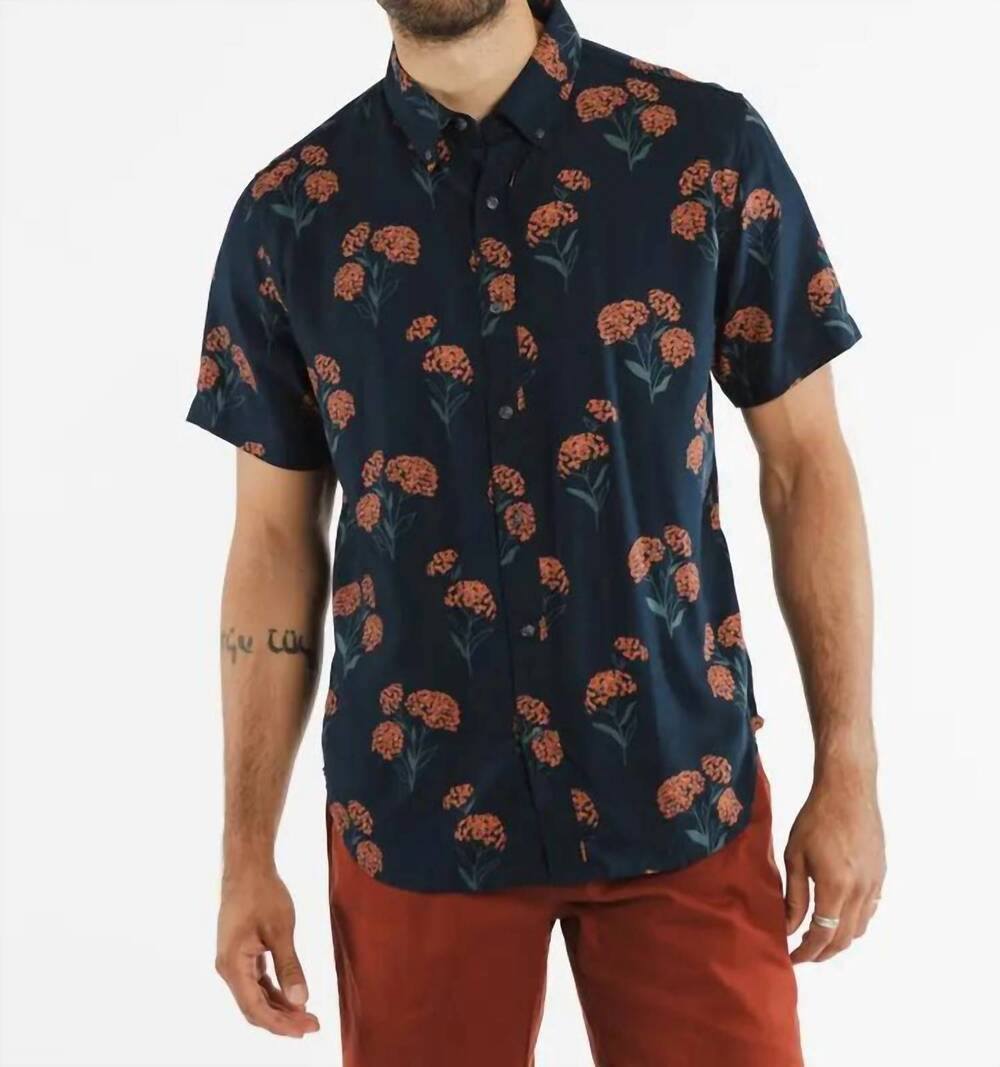 NEW BRIDGE & BURN men's modal button down grant slim shirt in navy floral